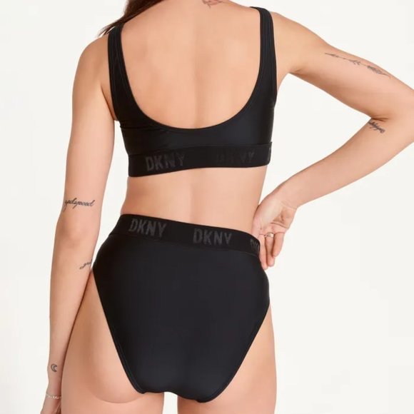 DKNY Logo Scoop Neck Bikini Top High Waist Bottom‎ 2-Piece Set Black L - Picture 6 of 16
